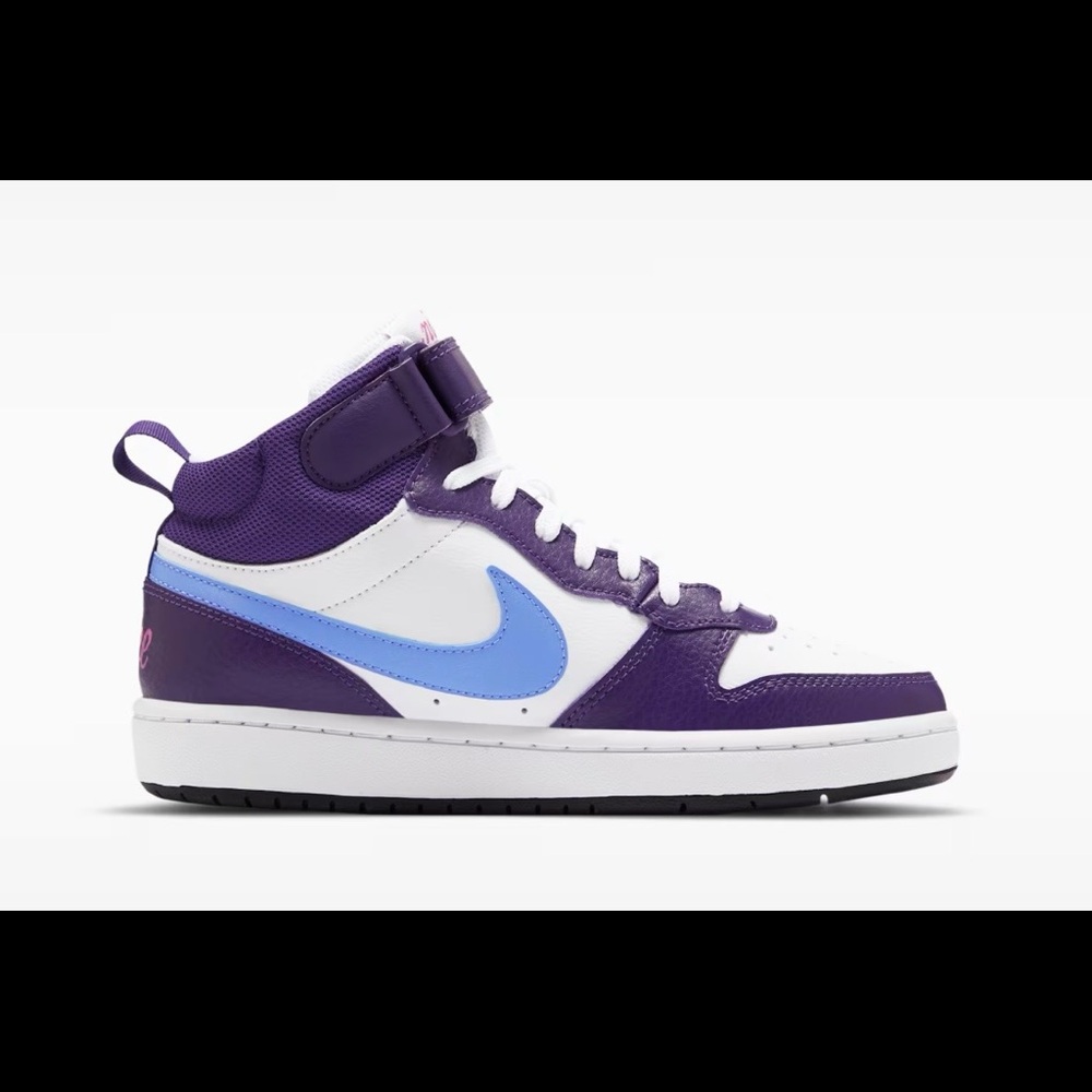 Nike Little Kid's Court Borough Mid 2 Shoes White Eggplant Blue size 9c NEW - Picture 2 of 9